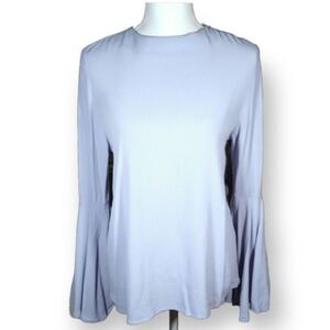 ANNAH HARIRI SKY BLUE BELL SLEEVE BLOUSE SZ.4 EUC